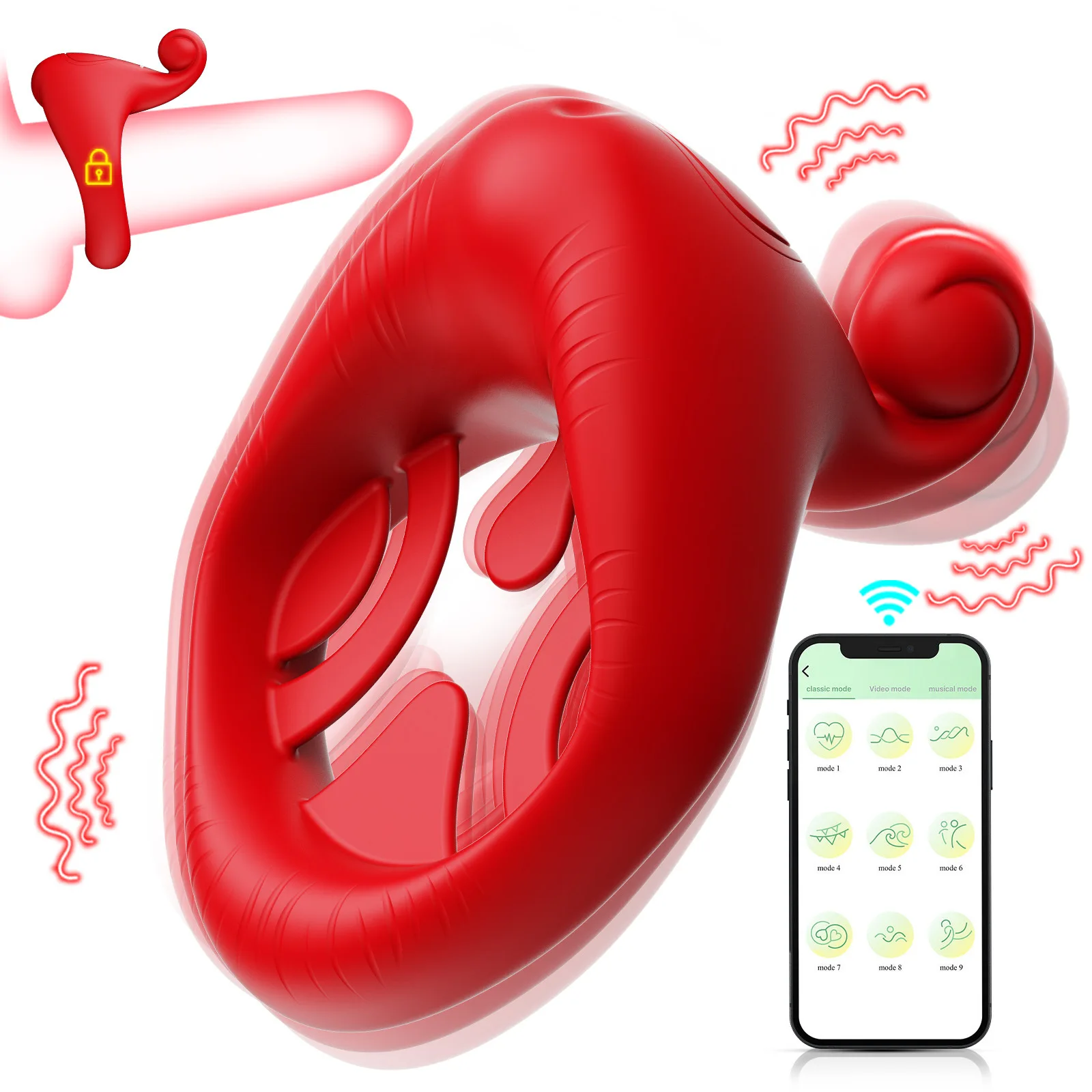 APP Controlled Silicone Vibration Ring Adult Sex Toy Clitoral G-spot  Stimulation Vibrator 9 Vibration Modes Waterproof Couple