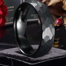 6MM Wholesale Black Tungsten Carbide Domed Style Hammered Faceted Tungsten Ring Men OEM Available