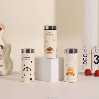 Mini Cute Cartoon Style Ceramic Cup with Inner Liner Insulated Pocket Cup for Outdoor Portability for Coffee on the Go