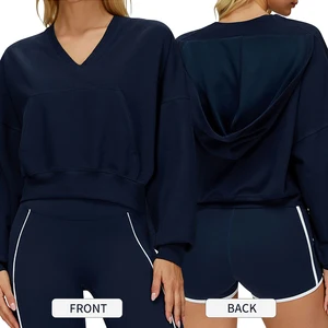 EWY2501 Women Outdoor Loose Sports Hoodie Long Sleeve Running Top with Big Pockets Women Fitness Top