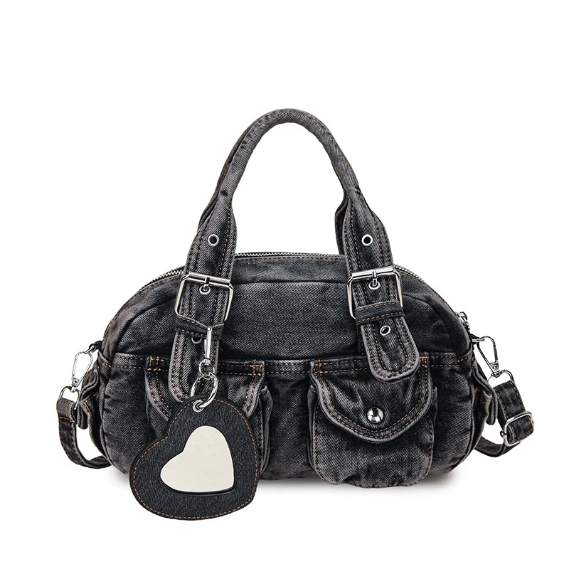 Sac Bandoulière Denim Vintage Y2K Retro Femme - Mini Bag Jean Distressed Réglable Grunge Cute