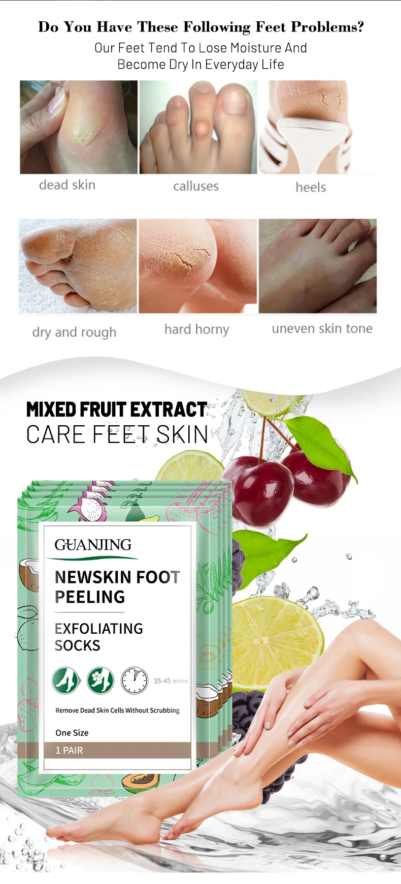 GuanJing Foot Skin Care Foot Mask Socks Peeling Remove Dead Skin Cells Moisturizing Exfoliating Foot Mask