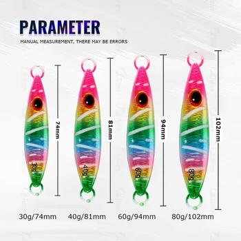 HIgh Quality 30g 40g 60g 80g Luminous Effect Sinking Saltwater Artificial Metal Jigs Fishing Lead Metal Jigs Bait – Metal Jig – view 3