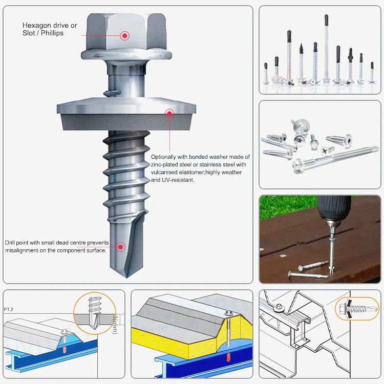 #8 / #10 / #14 Stainless Hex Washer Head Self Drilling Sheet Metal Tek Screws with Drill Point 1/2'' to 2'' Size supplier