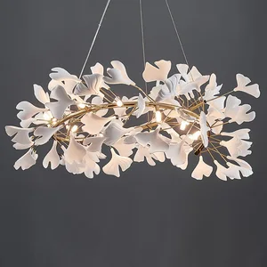 Modern Light Luxury Style Living Room Restaurant Hotel Villa Staircase Ginkgo Leaf Modeling Ceramic Chandelier