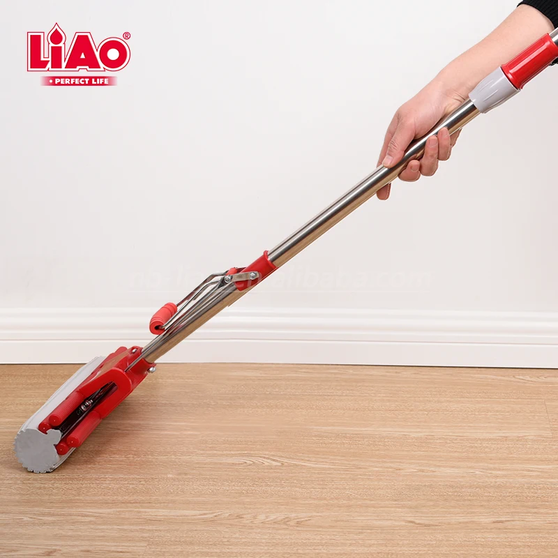 LiAo 27cm Easy Wringing Quadruple Magic PVA Roller Foam Squeeze Mop with Absorbent Sponge Head