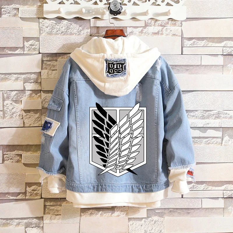 Factory Attack on Titan Jeans Jacket Scout Regiment Cosplay  Coat Eren Jaeger Hooded Sweatshirt Coat Men Trucker Jacket