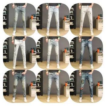 Wholesale 2024 Men's clothing Fashion retro street slim custom jeans jeans denim ripped men's jeans