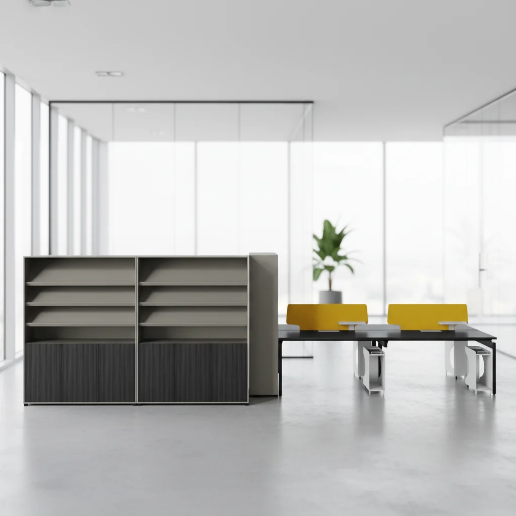 Modern Wood Open Office Desk Steel Frame Angled Cabinet Setup Professional Workspace Ergonomic Features Business Desk Desk 3