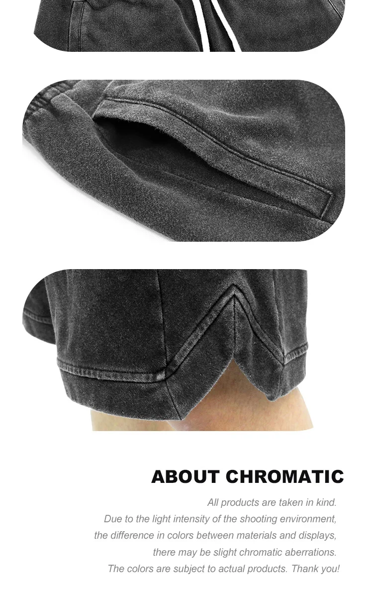 Pantaloncini da uomo in cotone lavaggio acido all'ingrosso personalizzati all'ingrosso sopra il ginocchio unisex casual larghi Jorts da spiaggia114_voghion.com