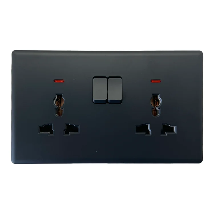 Matte Black Modern Universal Switches and Sockets PC Panel UK Standard Double Multi Function Electrical Kitchen Wall Sockets