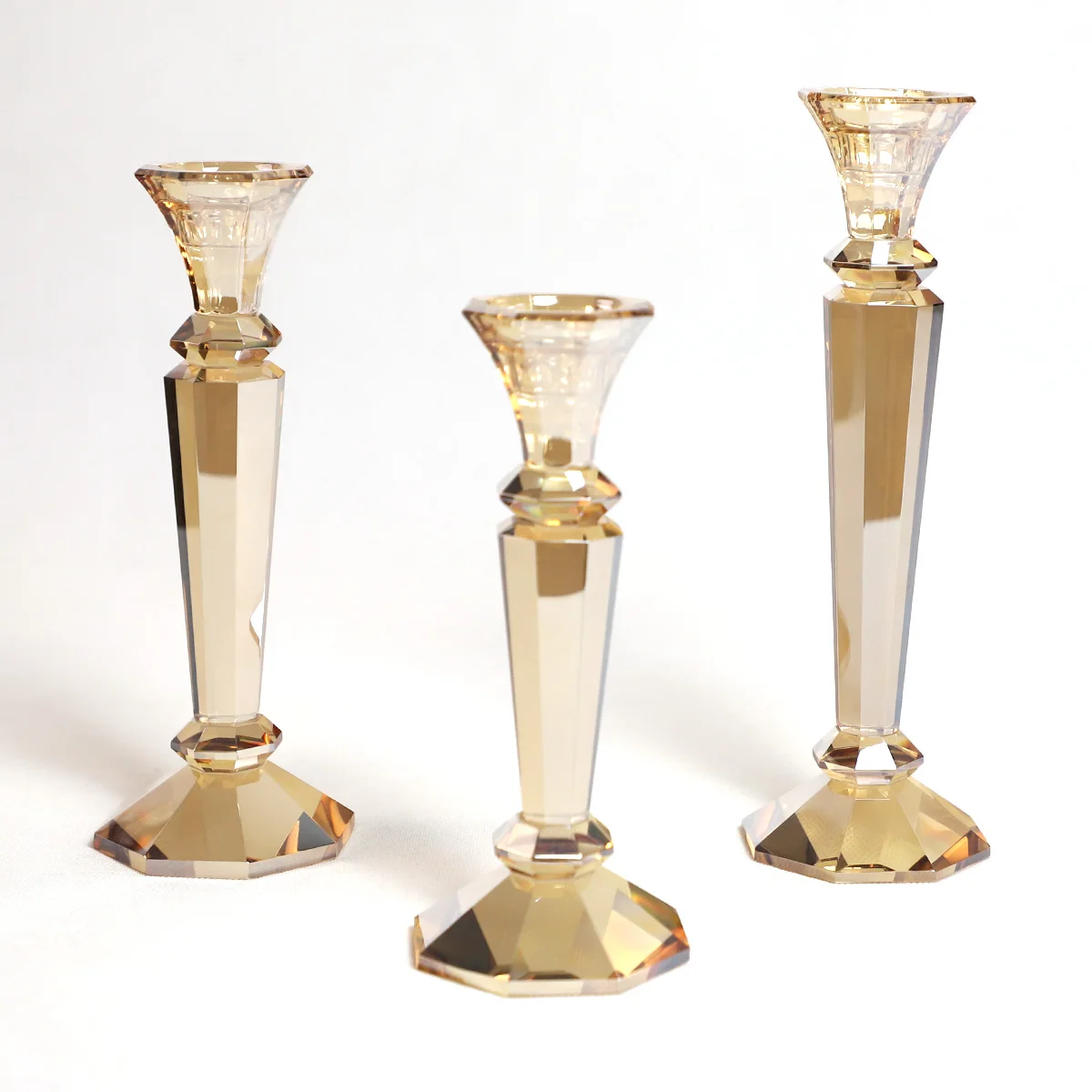 Wholesale Crystal Glass Champagne Gold Candlestick Candles Holder For Wedding High Class Dining Room Festival Party Decoration