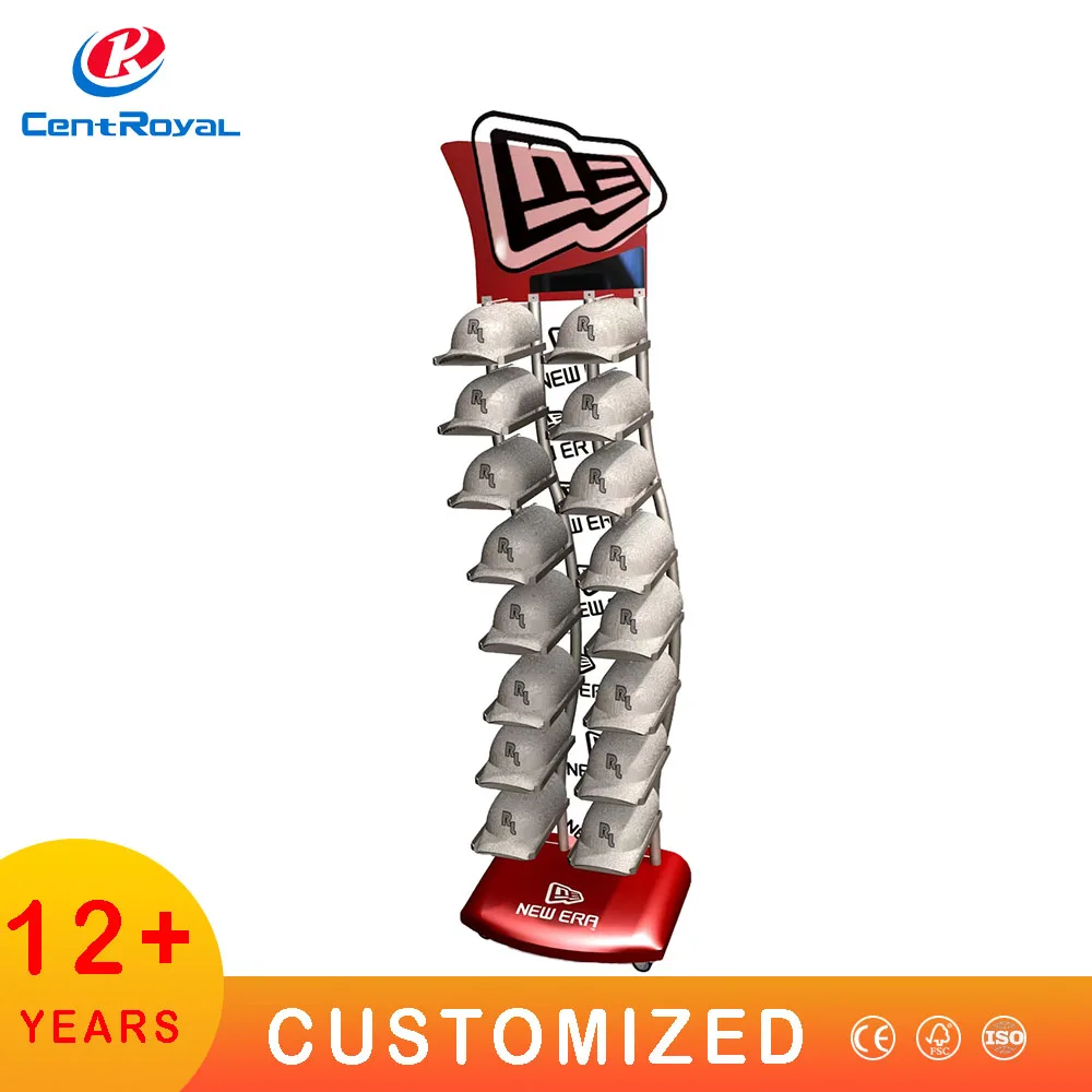 Custom Metal Wire Rack Floor Standing Double 2 Sides Hat Display Stand