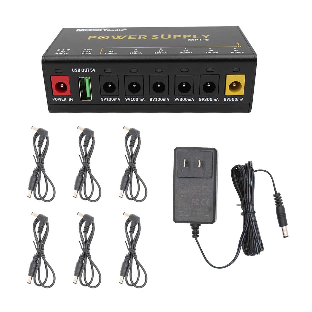 MOSKYAUDIO 6-Channel Guitar Pedal Power Supply with Independent