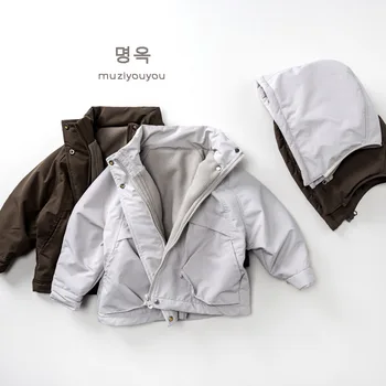 2025 Winter Children's Fleece-Lined Thickened Baby Coat Outdoor Windproof Boys Girls Casual Warm Stitched Jacket Clothing