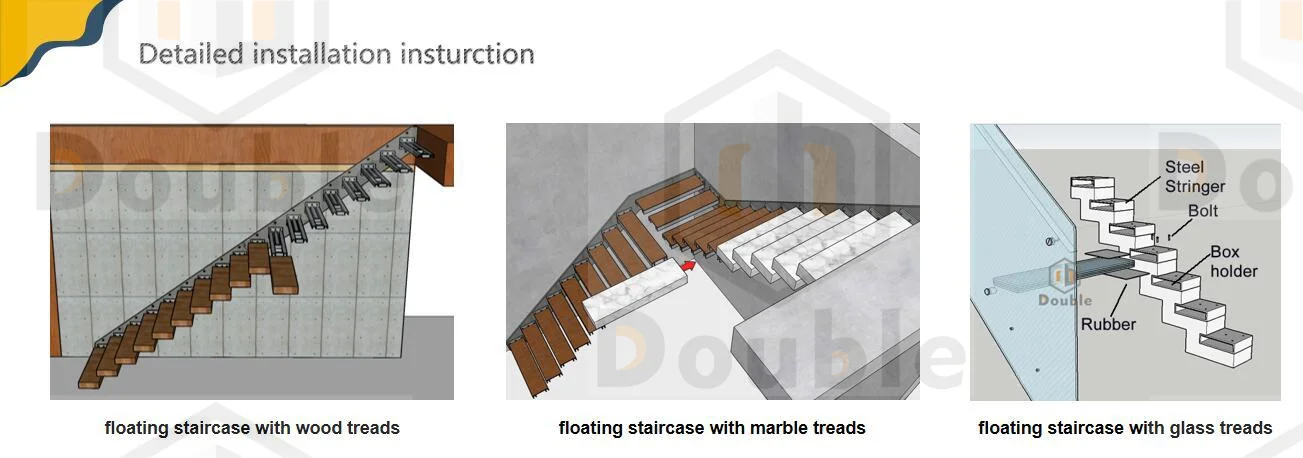 floating Stair Kits marble/wooden Staircase design Indoor Glass Railing marble stair steps modern stairs supplier