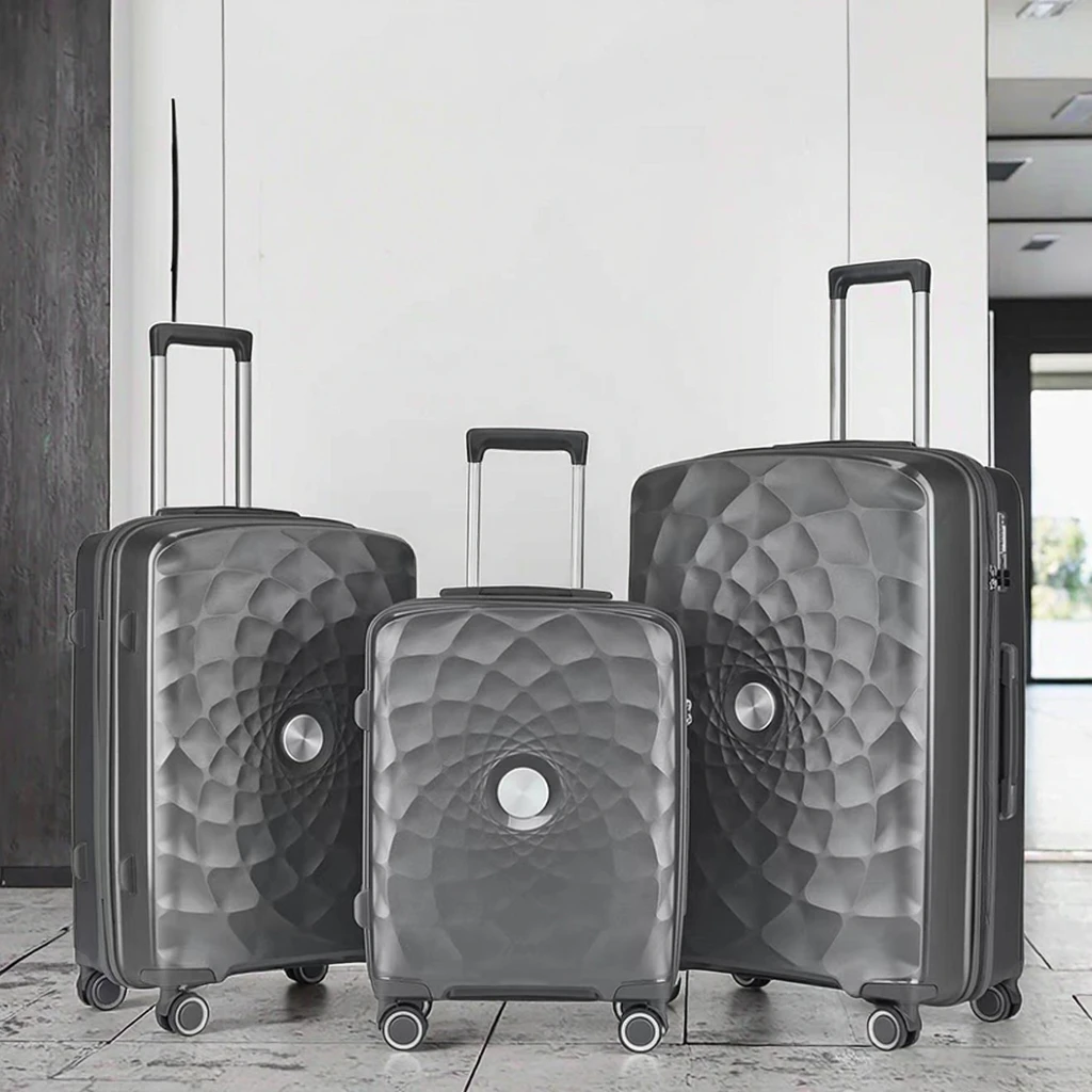 3 Piece PP Hard Case Luggage Set with Upgraded Shock-Absorbing Spinner Wheel & TSA Lock Zipper Closure for Outdoor Trips