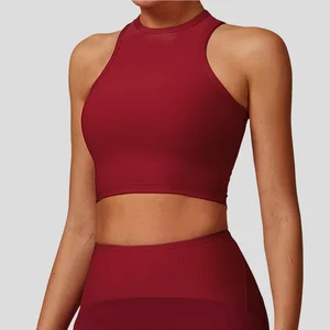 Women's Lightweight Jogger Tank Top High Neck Soft Stretch Design with Removable Chest Pad Breathable Gym Crop Tops for Workout