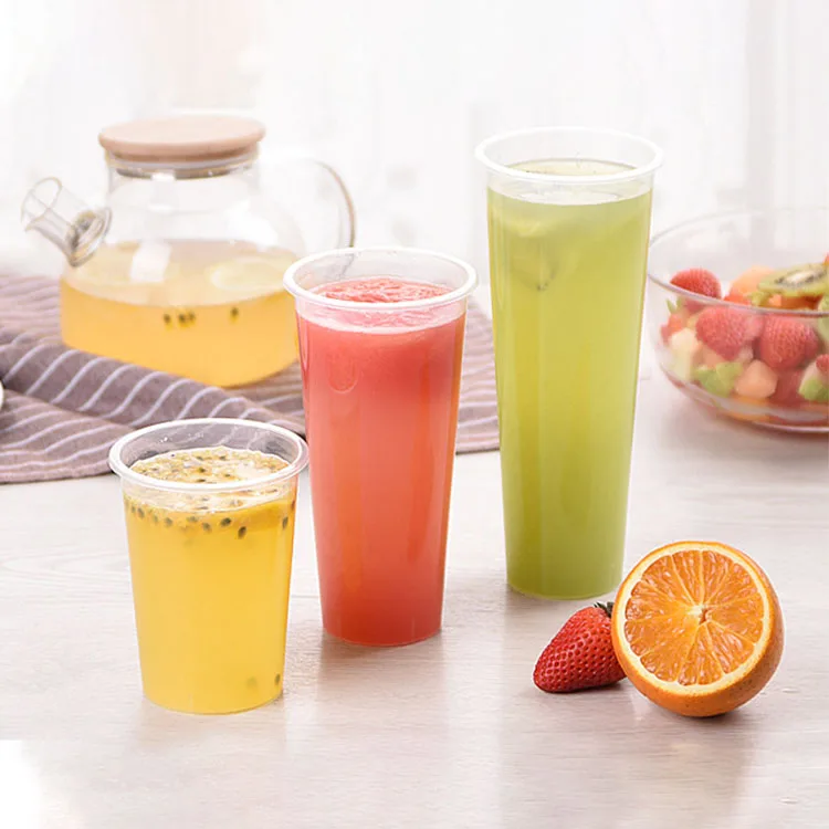 Logo Custom Printed Frosted Transparent Plastic Hard PP Hot Cold Drinks Boba Bubble Tea Cups with Lids