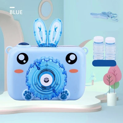 Hot Selling Summer Battery Operated Camera Electric Imperial Crown Frog Rabbit Bubble Machine Toy with Light and Music for Kids