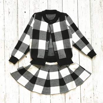 Children Clothes Girls Sets Fall And Winter Child Clothing Knit Plaid Girls Outfits
