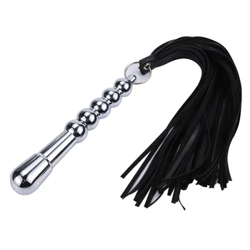 2 in 1 sex whip with anal plug for couples sex games, metal handle leather whip BDSM sex toy whip