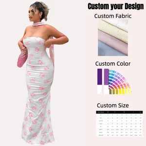 Floral Print Strapless Elegant Evening Women'S Dresses Summer Vacation Y2K Streetwear New Casual Clothes