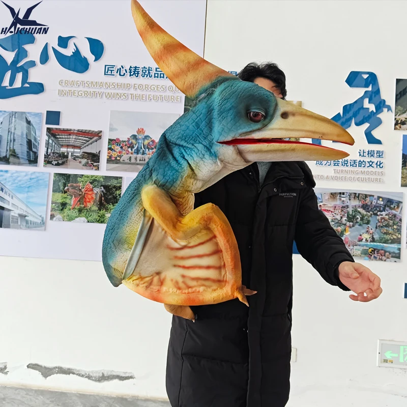 product realistic baby dinosaur puppet costume human hand control eyes blink mouth open animatronicos pterosaur dinosaurio hand puppet-1