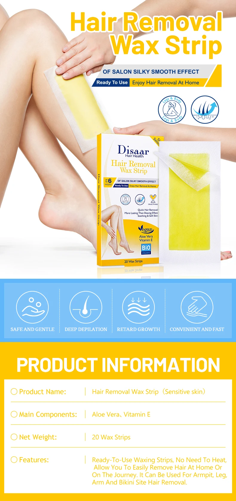 Disaar Skin Sensitive Wax Strips Hair Removal Wax Strips Body Wax Strips for Hair Removal