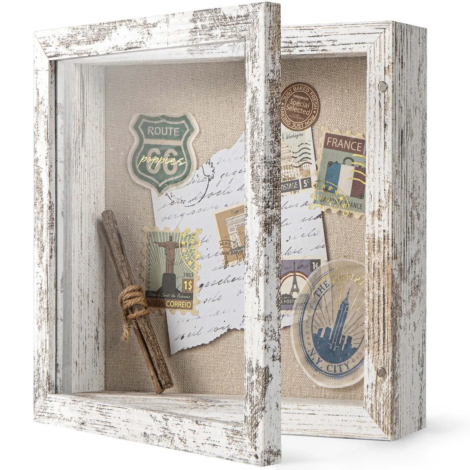 Wooden Shadow Box Frame with Linen Back Memorial Picture Flower Medal Ticket Solid Wooden Glass Door Display Case