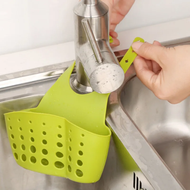 Home PVC Racks Sink Sponge Holder Faucet Storage Bag Basket Drain Handy Tools 