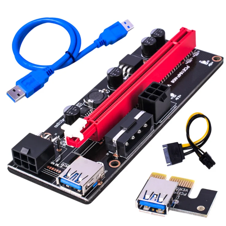 USB 3.0 Cable 4 Solid Capacitors PCIE Riser 1X to 16X Graphics Extension for GPU Mining Powered Riser Adapter Card