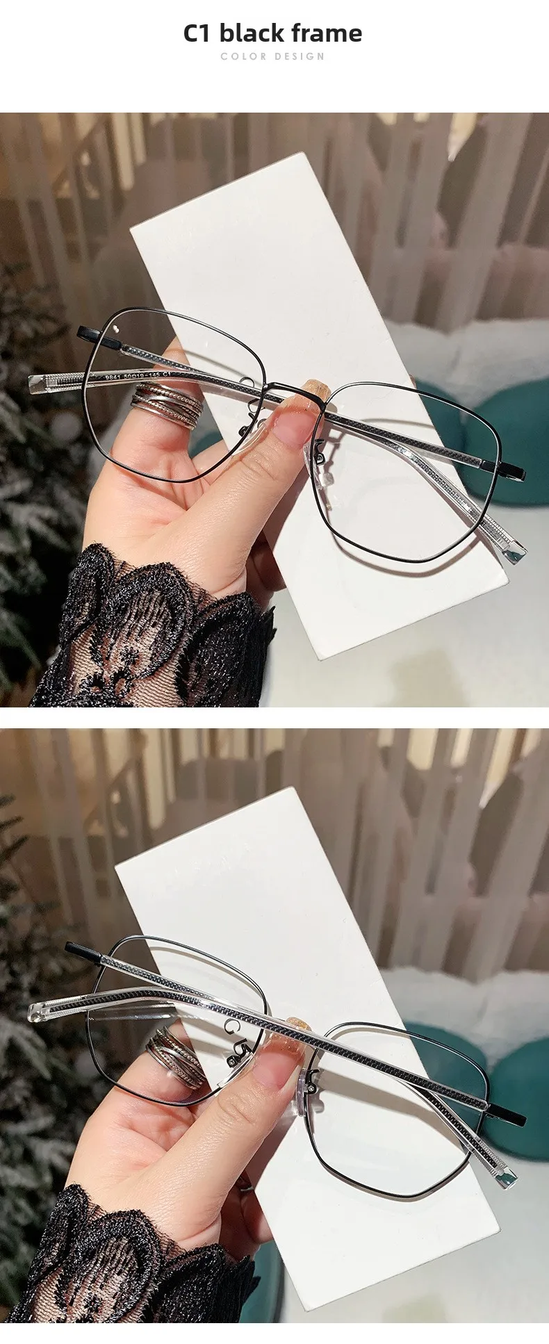 2026 Nieuwe metalen vierkante full-fra fotochromatische anti-blauwlichtbril met modieus geometrisch patroon en PC-lenzen._voghion.com