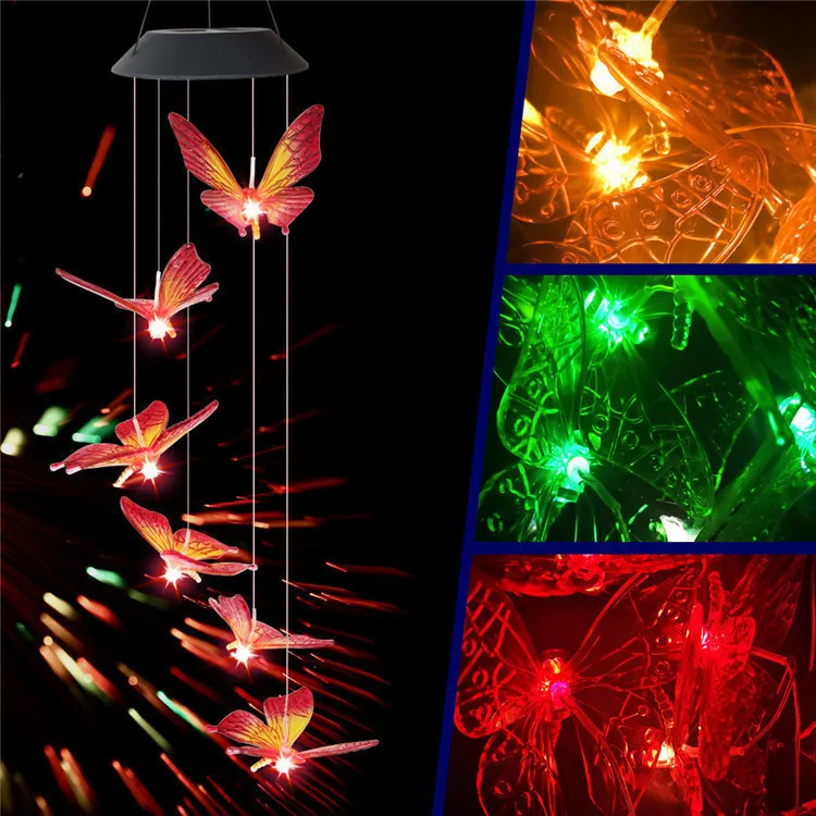 Humming Bird RGB Color Changing Solar Wind Chime Light Outdoor Waterproof LED Solar Light Manufacturer
