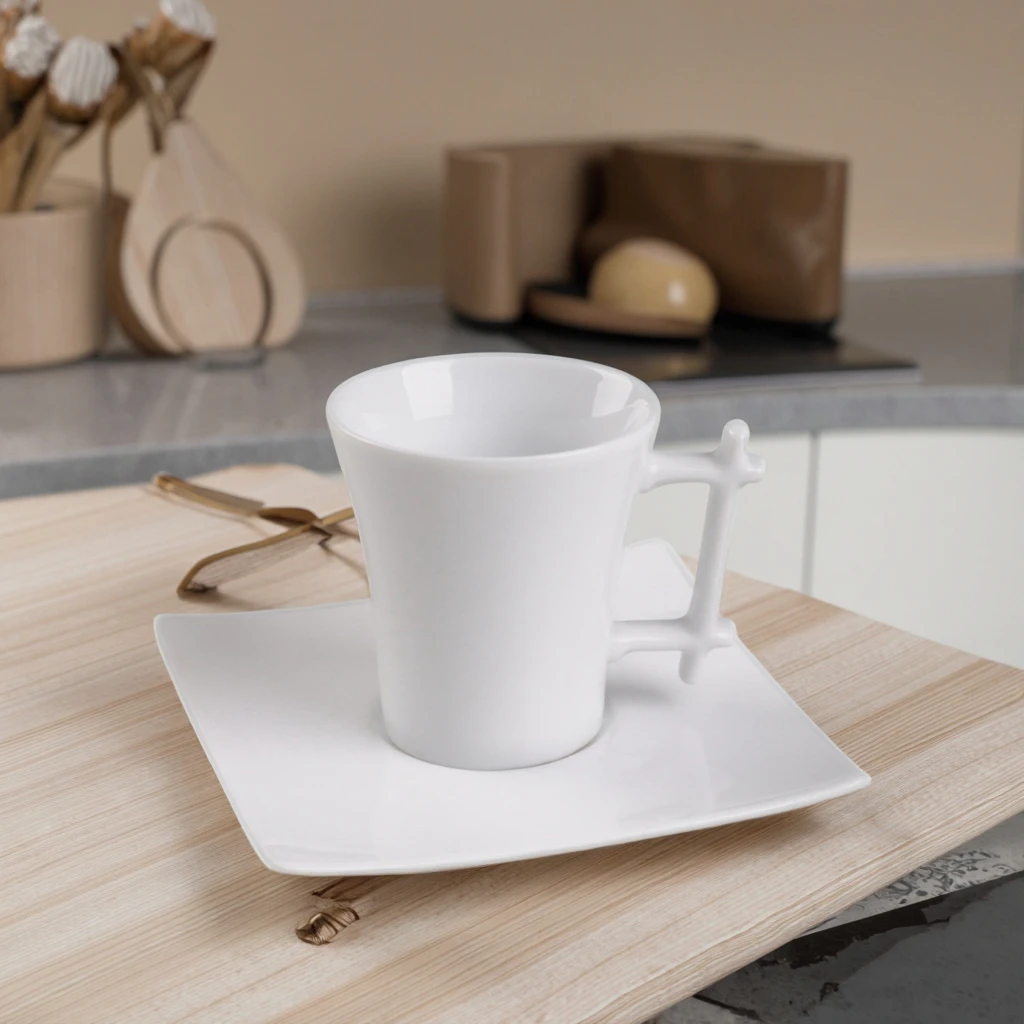 2025 Hot Selling Square Shape Cheap Handmade Ceramic Mug Porcelain Coffee Cup With Saucer for Gift Set