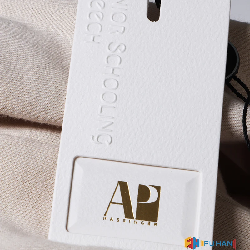 Custom Brand Logo Embossed Printing Art Paper Cute Swing Hang Tag for Womens Girls Clothing Garment Tags With Cotton String