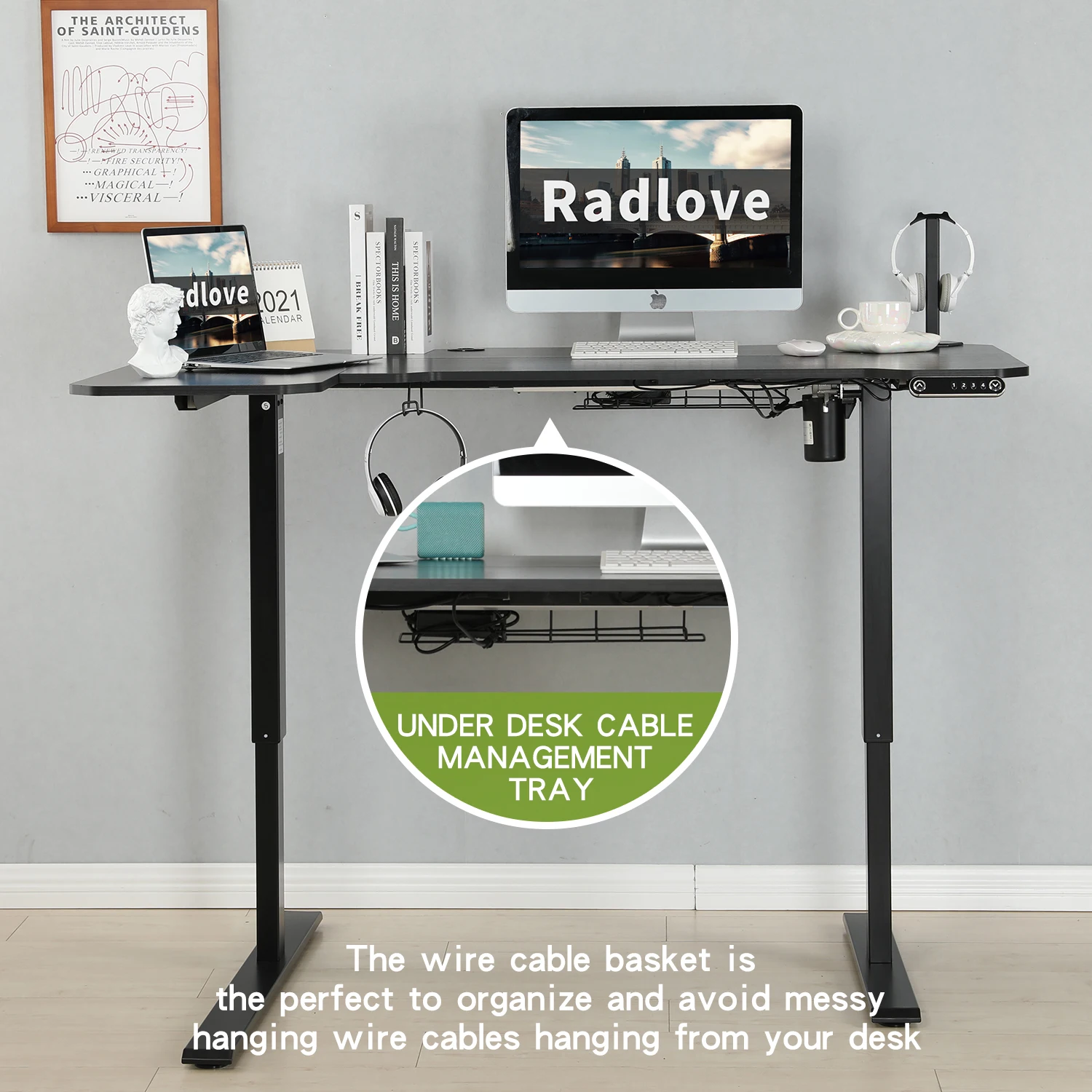 L Shape Desk With Rounded Corner Sit Stand Desk Low Noise Modern Office