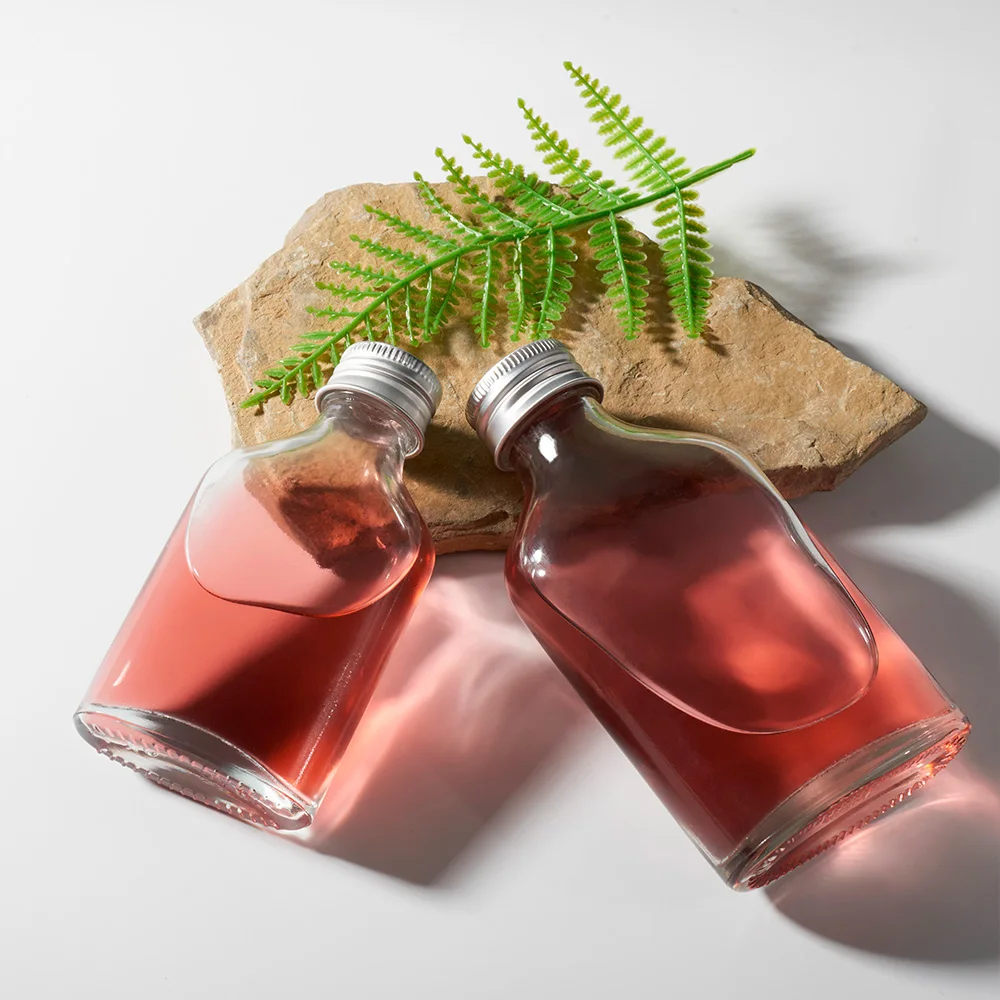 Wholesale 50ml 100ml 200ml 250ml 350ml 500ml 8oz 16oz Glass Flat square Vase  Juice Milk Glass Wine Bottles for Liquor Tea Milk