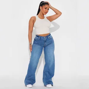 2026 European American Cross-Border New Retro American Style Long Wide-Leg Denim Jeans Women High Waist Quick Dry Medium Wash