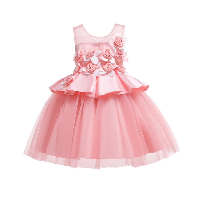 Детское газовое платье принцессы нарядное платье с аппликацией 1704