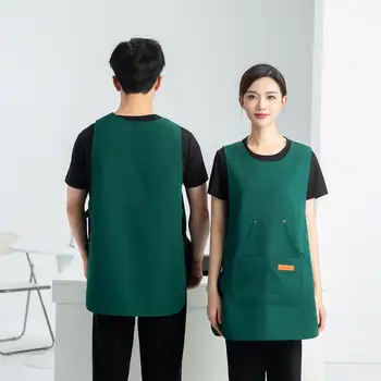 Fashionable Waterproof Canvas Work Vest with Custom Logo Printing for Milk Tea Shop Catering Kitchen Aprons