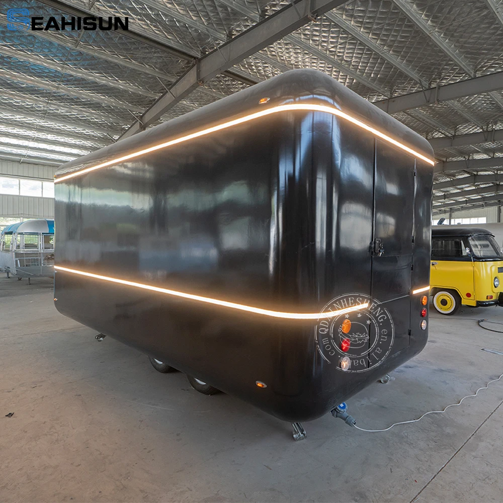 17ft Shipping Container Food Trailer with Deep Fryer Coffee Van Pizza Ice Trailer Food Truck Kitchen Trailer with Restroom