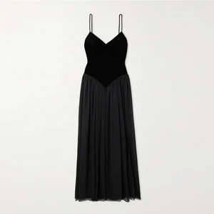 China Dress Manufacturing Custom Spring Summer Black v Neck Sleeveless Women Casual Elegant slip Midi Dress