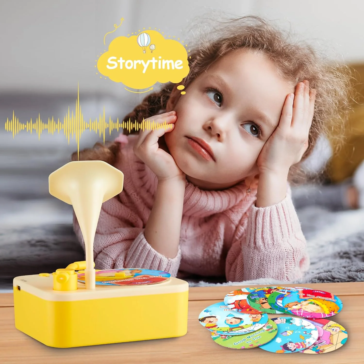 Phonograph Audio Book Player - CPSIA CPC Certified Musical Toddle Gramophone with 99 Cards