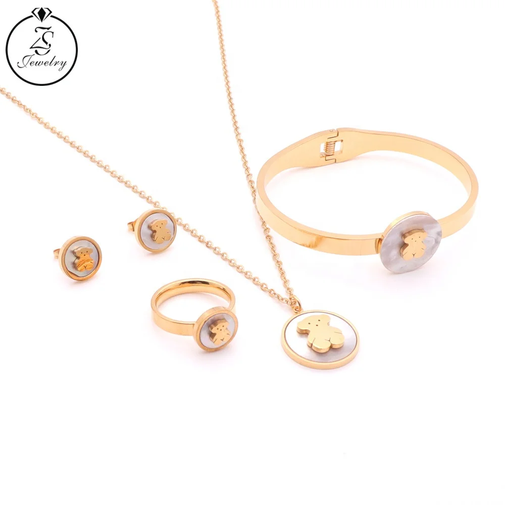 Stud Earring Set Stainless Steel Gold Plated Necklace New Fashion Women Jewelry Bracelet With Ring Set