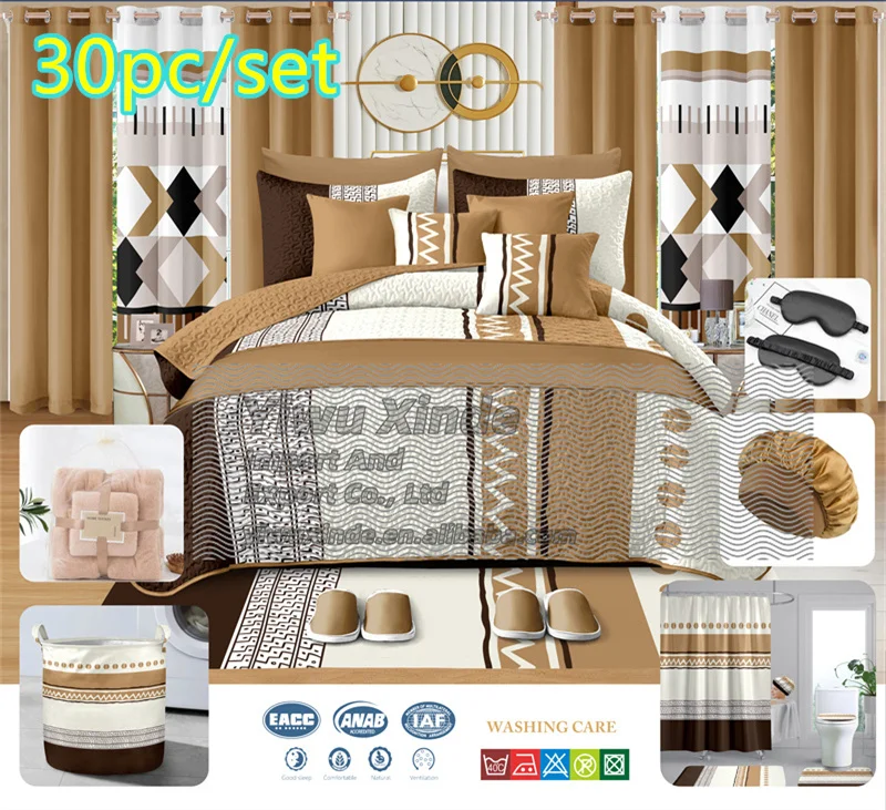 Venta al por mayor 30 piezas colcha juego de cama amarillo colcha