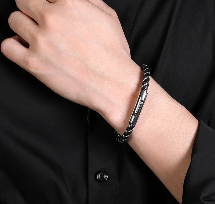 Men Silver Leather Bracelet  Jewelry Bracelet Real Leather Bracelet Manufacturer