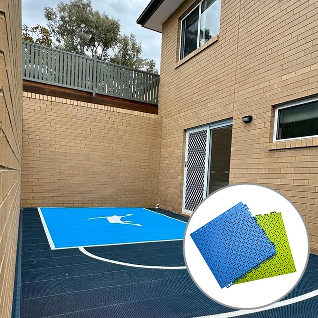 Install simple interlocking floor tile for backyard outdoor pickleball court floor