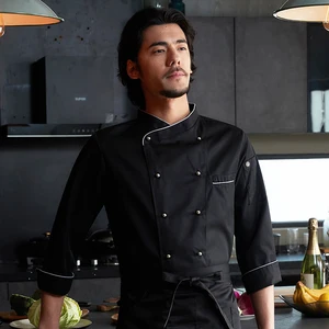 Zhenyao High-End Men's Long Sleeve Canvas Chef's Uniform Breathable Net Checkers Button Kitchen Restaurant Bar Work Clothes
