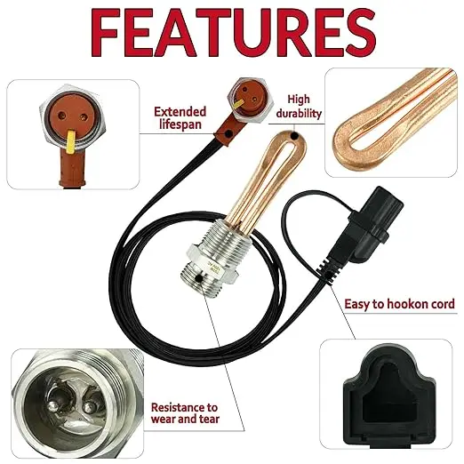 3500022 Engine Block Immersion Heater for Cu-mmins Die-sel Pa-ccar 5.9 6.7L Engine 3/4" NPT Thread 120 Volts 750 Watts